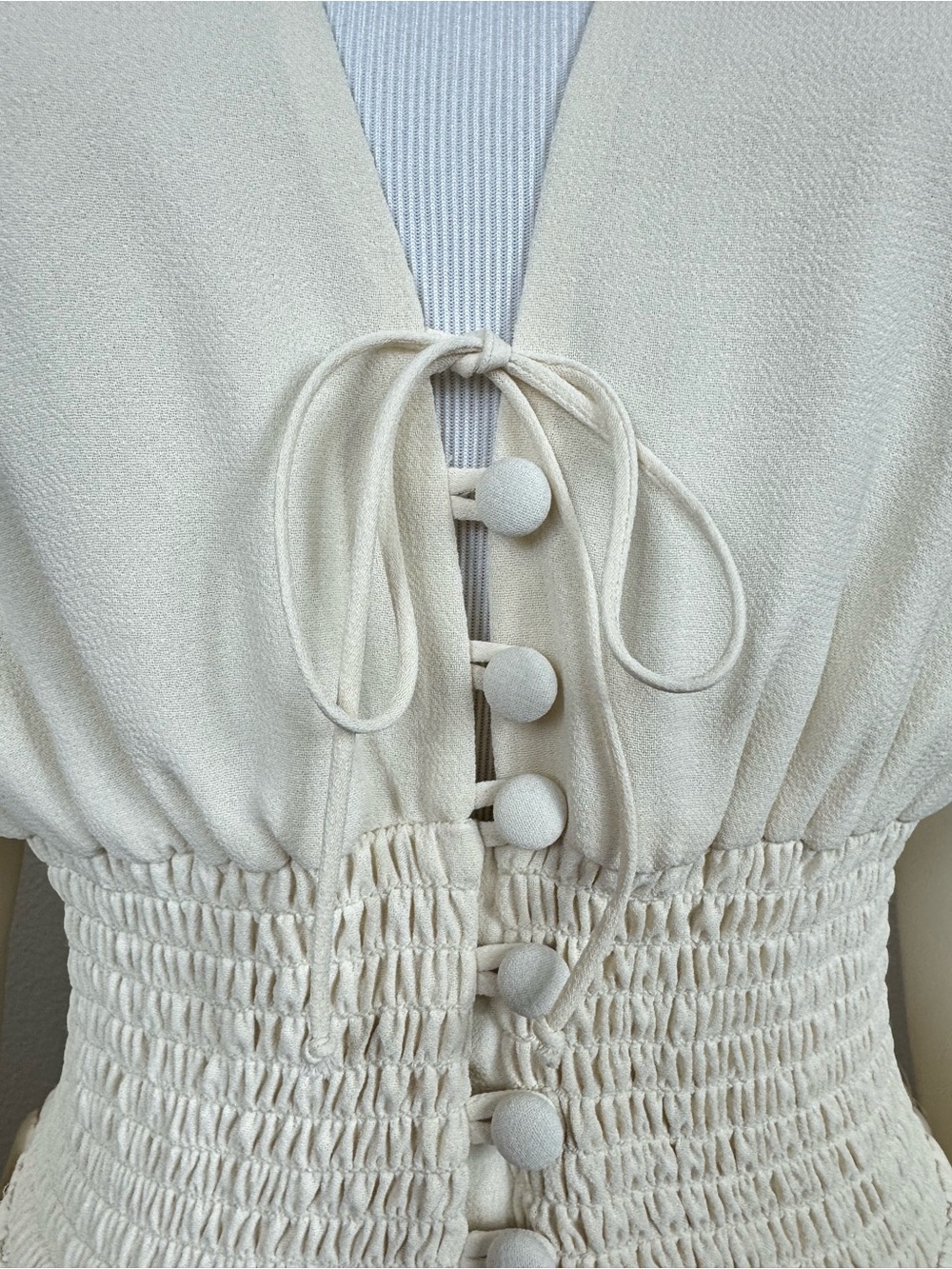 NWT Reformation Fia Midi Dress Smocked Waist Summery Cream White Size‎ 0 C - Picture 9 of 15